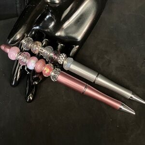 Pink and Silver Beaded Pens